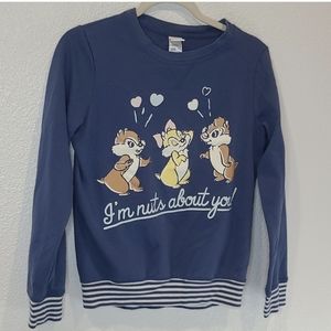 Disney's Chip & Dale "I'm nuts about you" sweatshirt small blue